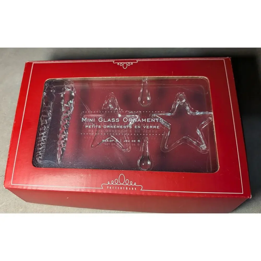 Pottery Barn Mini Glass Christmas Ornaments 2 Boxes Icicles Stars Drops NIB